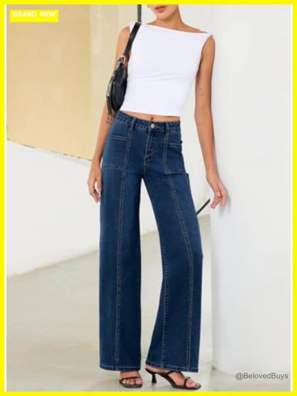 Wide Leg High Waisted Stretchy Denim Jeans with Pockets - Picture 6 of 7